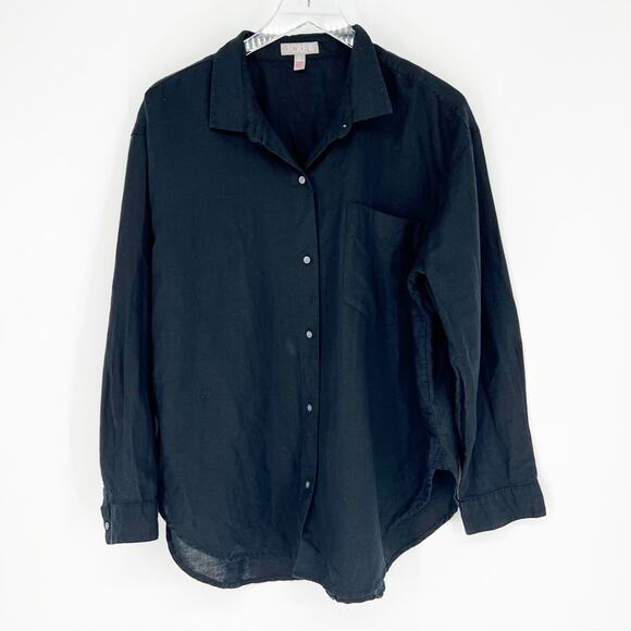 J.Crew Relaxed Fit Linen Blend Pajama Top L Black - Picture 1 of 6